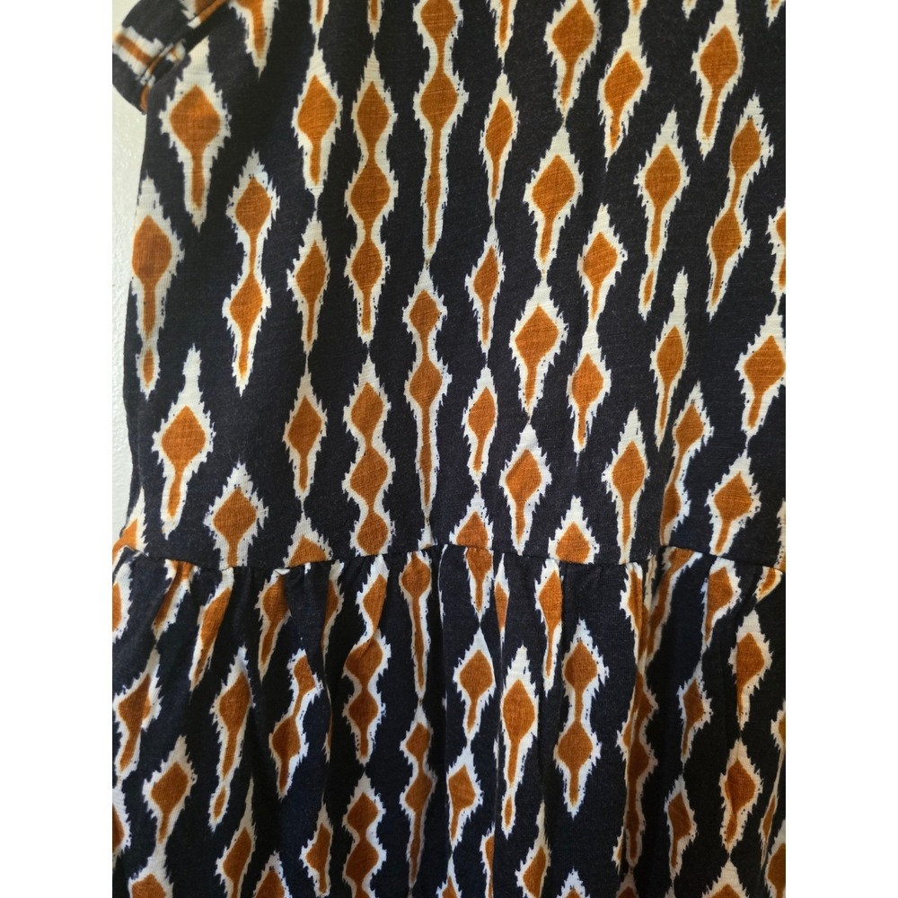 Market & Spruce geometric Diamond Tiered Mini Dress Black Orange Sleeveless  L - Picture 3 of 5